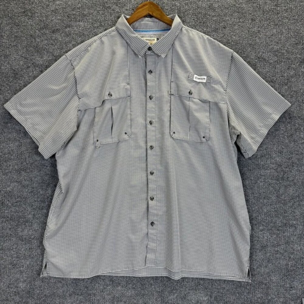 Magellan Outdoors Shirt Mens 3XL Gray Check Short Sleeve Vented Fishing Outdoor